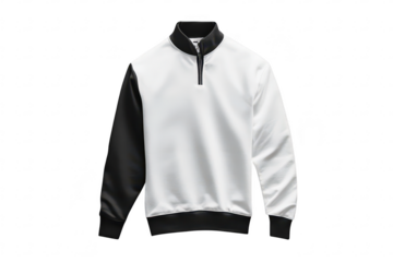 A stylish. modern half-zip pullover sweatshirt in black and white. displayed against a clean. minimalistic background. ideal for casual wear or athletic activities