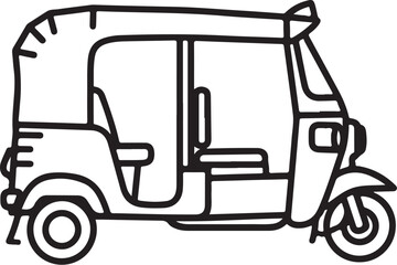 Outline drawing of a tuk-tuk, a three-wheeled motor vehicle. 60