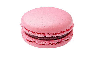 A close-up view of a pink macaron with a chocolate filling. its delicate texture and color. perfect for dessert photography and culinary art