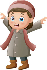 Happy little girl cartoon wearing winter clothes