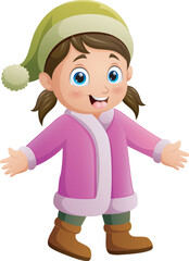 Cute little girl cartoon wearing winter clothes