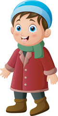 Cute little boy cartoon wearing winter clothes