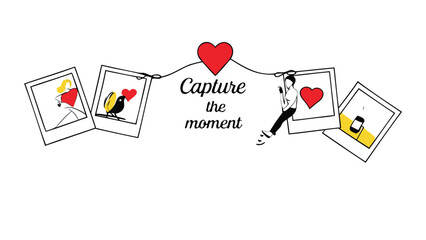 Capture the moment with instant photos a heart a bird and a person taking a selfie with their phone