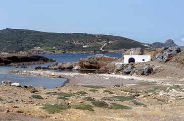 Old, white church near the sea (Skyros Island, Greece)