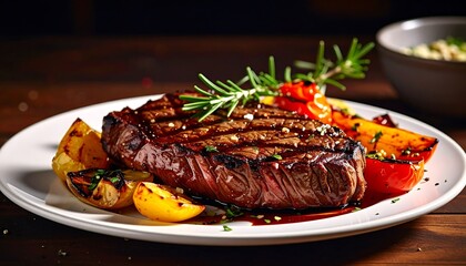 Grilled steak dinner with vegetables