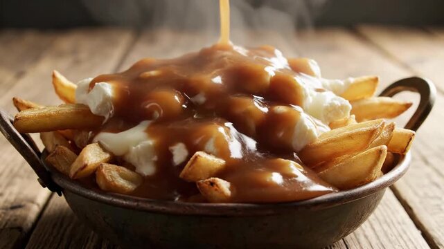 Delicious Poutine: Gravy Poured Over Golden Fries and Cheese Curds