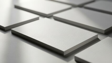 Blank white rectangular cards arranged in a grid on a textured surface with light and shadow