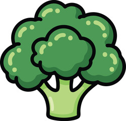 Green broccoli with rounded tree-like top, colorful kids food vector