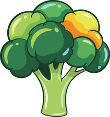 Green broccoli with rounded tree-like top, colorful kids food vector