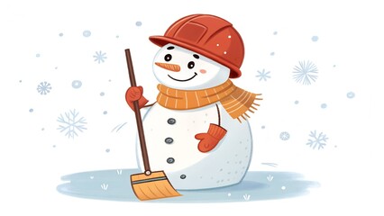 cheerful smile made of small stones or coal. Large piles of snow form the background, 