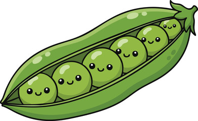 Green pea pod with small round peas inside