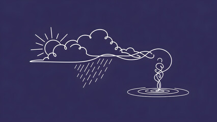 Serene Solitude: A Minimalist Line Art Depicting Reflection and Renewal on Deep Blue Backdrop for Mental Wellness