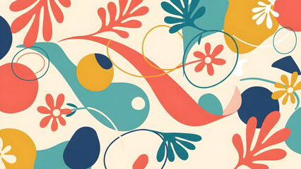 Playful Modern Abstract Art Composition with Geometric Shapes and Botanical Elements for Home Decor...