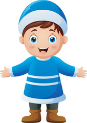 Cartoon little boy wearing winter clothes