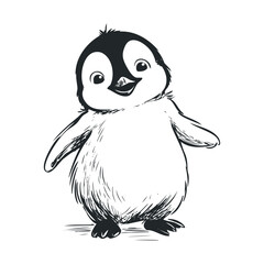 Obraz premium Adorable sketch of a smiling fluffy baby penguin