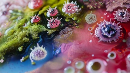 Colorful microorganisms thrive in a vibrant underwater world full of life and mystery captured in a close-up view Generative AI