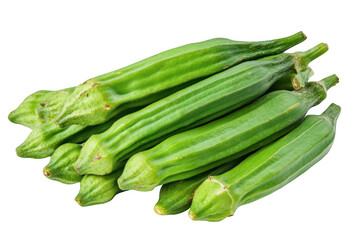 A display of fresh green okra pods stacked together. their unique shape and texture. ideal for culinary use or healthy eating promotions