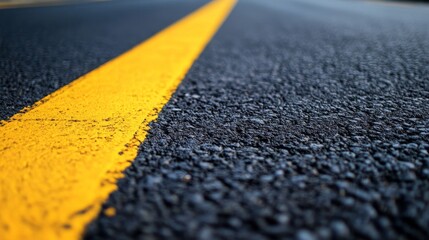 Capturing the journey along a winding road with vibrant yellow lines under a clear blue sky Generative AI