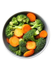 A bowl of fresh broccoli and sliced carrots. arranged beautifully. healthy eating. perfect for a nutrition-focused article or culinary blog. with a clean white background