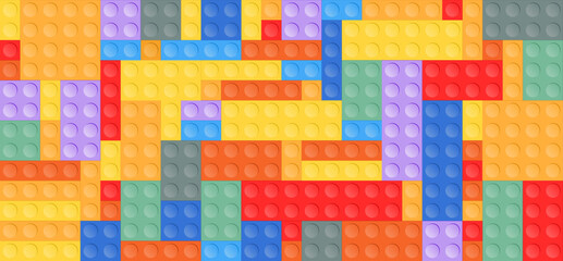 Toy blocks background. Colorful plastic toy construction bricks design. Seamless vector background pattern.