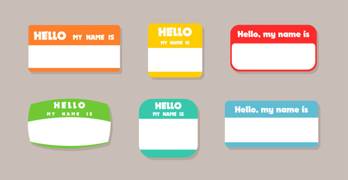 Hello my name is - introduction sticker template set or name badge design for events. Colorful name sticker collection vector.