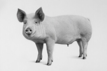 Fototapeta premium Realistic portrait of a standing pig with detailed texture on white background