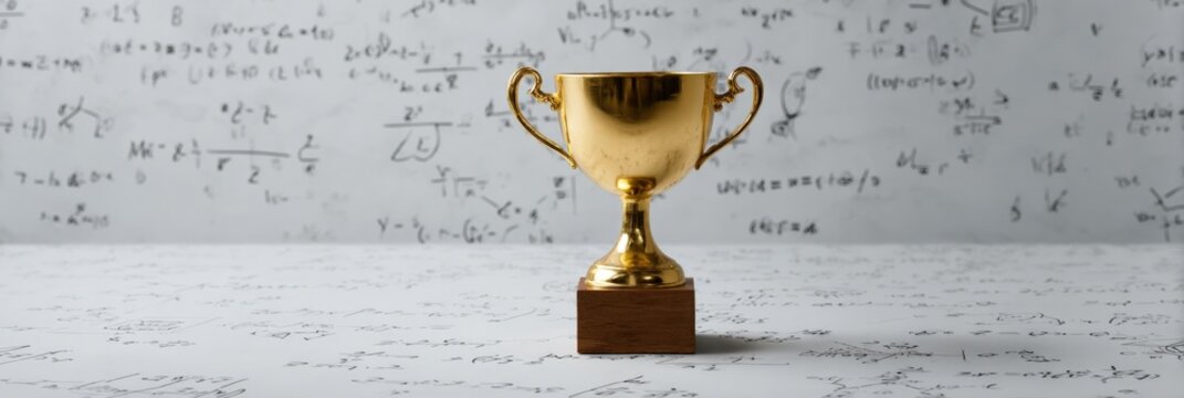 Golden trophy on mathematical equation background