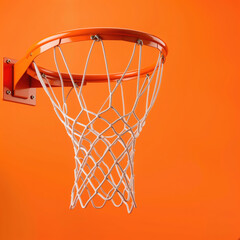 Basketball hoop with net on orange background