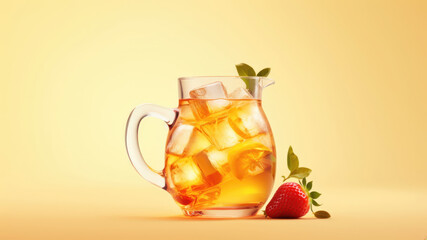 Pitcher of iced tea with lemon strawberry and mint