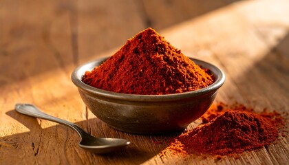 Red powder spice in a ceramic bowl
