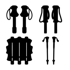 Outdoor sports equipment icons: hiking, trekking and ski poles