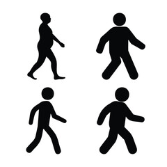 Walking human silhouettes vector icon set, diverse movement.