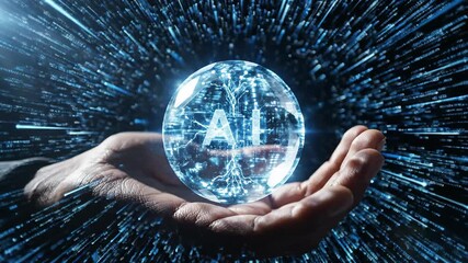 Human hand holding glowing artificial intelligence globe digital technology background - Powered by Adobe