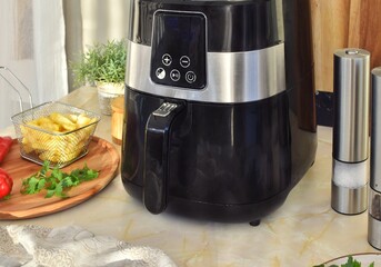 Cooking lunch in an air fryer.