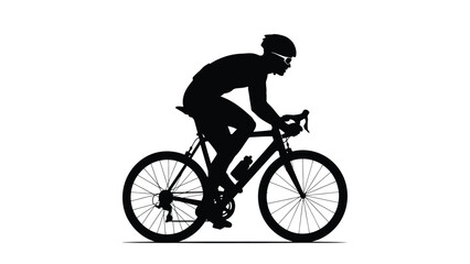Road Cyclist Riding Racing Bike Silhouette Vector Illustration Isolated on White Background