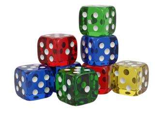 Colorful dice stacked playfully represent chance, games, and decision-making, offering creative possibilities for gaming content, strategy visuals, and vibrant illustrations