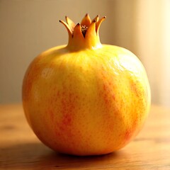 Fresh Yellow Pomegranate with Smooth Skin on Wooden Surface