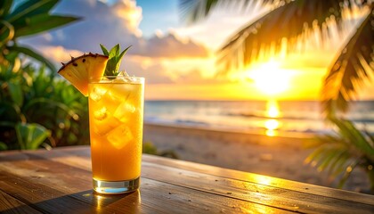 Tropical cocktail at sunset on the beach