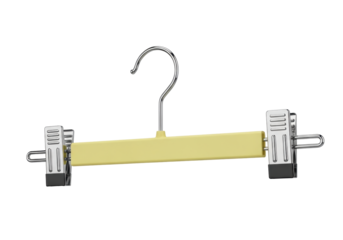 Isolated clothes hanger with clips for skirt or trousers, household object for wardrobe, closet