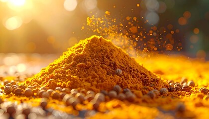 Turmeric powder pile with sunlight