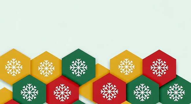 Festive Christmas and winter background with colorful hexagons and snowflakes design - Powered by Adobe