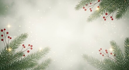 Festive Christmas background with fir branches berries and sparkling elements