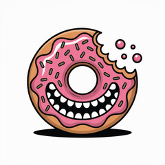 Happy Donut Character with Pink Frosting and Sprinkles