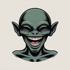 Green Goblin Face With Wide Grinning Mouth Keywords: goblin, creature, monster, face, head
