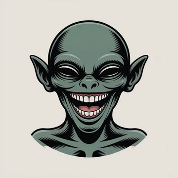 Green Goblin Face With Wide Grinning Mouth Keywords: goblin, creature, monster, face, head