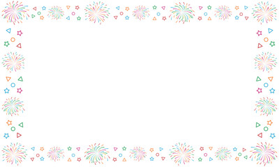 Festive background or overlay frame with fireworks and stars. Colorful decorative border for holiday, new year and other celebration design. Transparent PNG and vector