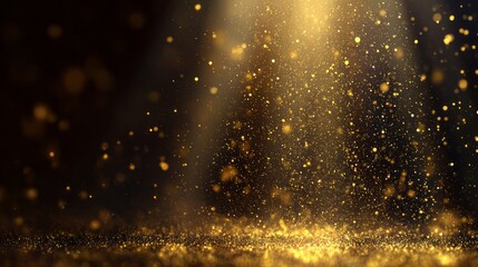 Magical christmas background with shining gold powder dust and soft bokeh light particles featuring sparkling falling glitter and a festive shimmer effect in a transparent png vector design