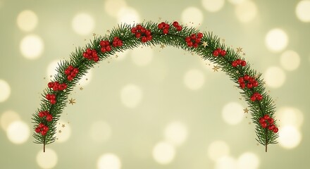 Festive Christmas garland with red berries and stars for seasonal decor