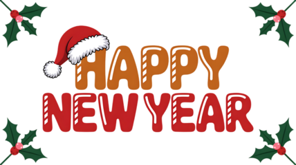 Happy new year gingerbread style lettering with festive holly