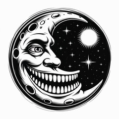 Vintage Man in the Moon with Wide Grin and Stars retro